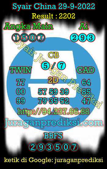 Prediksi Syair China 29 September 2022 dan Kode Syair China hari ini adalah Bocoran China serta Prediksi china akurat Kamis 29-9-2022. Prediksi togel china 4d hari ini kami ambil dari syair china Kamis 29 September 2022.
